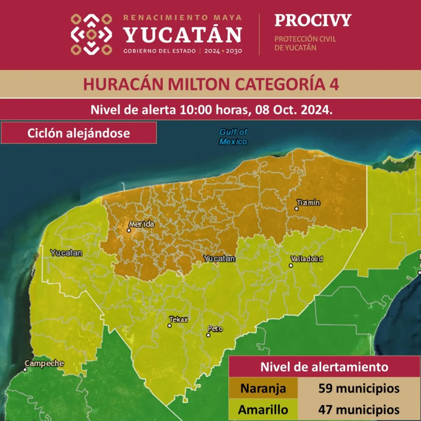 MÉRIDA EN ALERTA NARANJA DE ALEJAMIENTO DEL HURACÁN