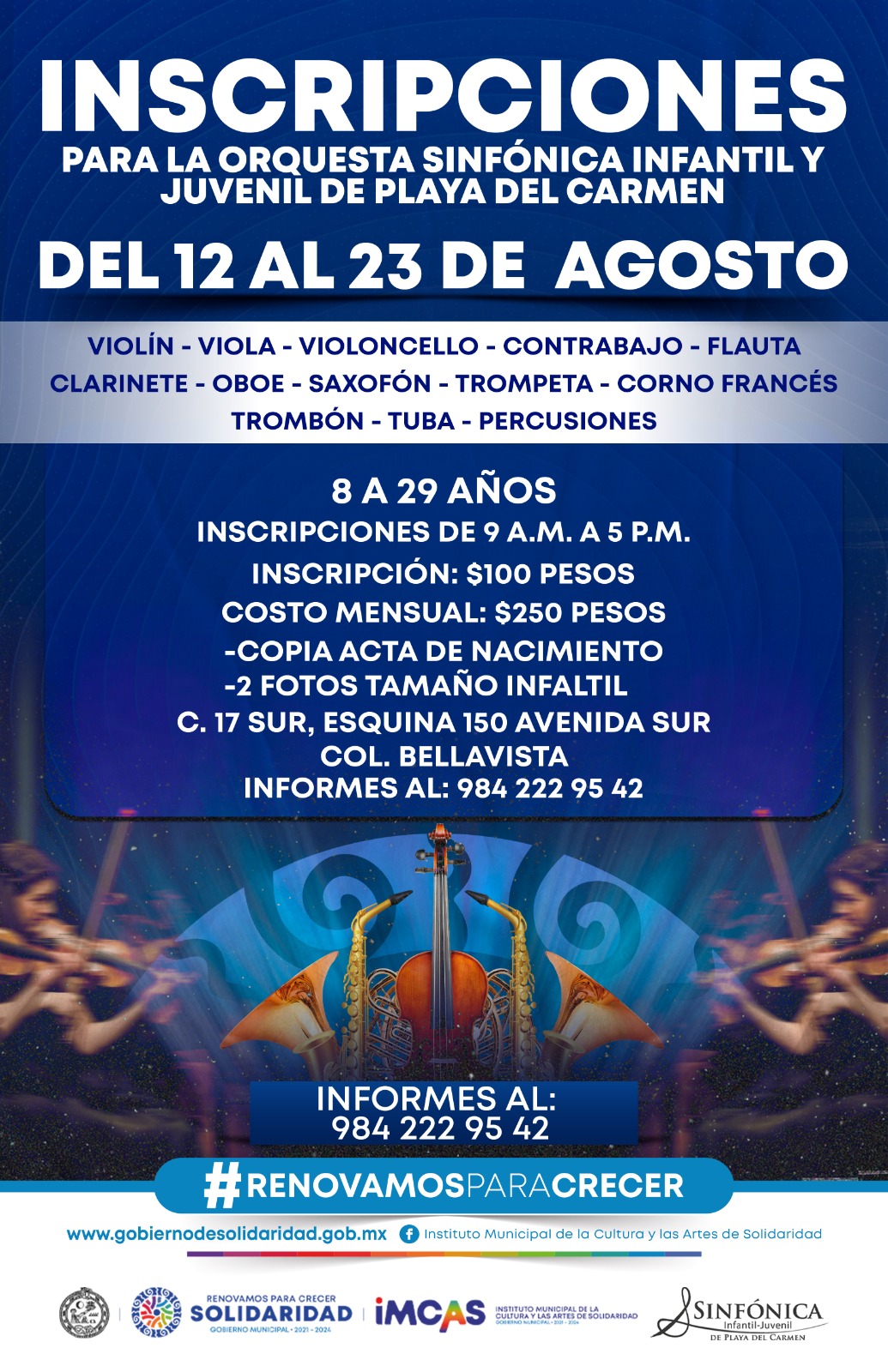 ABREN INSCRIPCIONES PARA ESCUELA DE INICIACIÓN MUSICAL DE SOLIDARIDAD