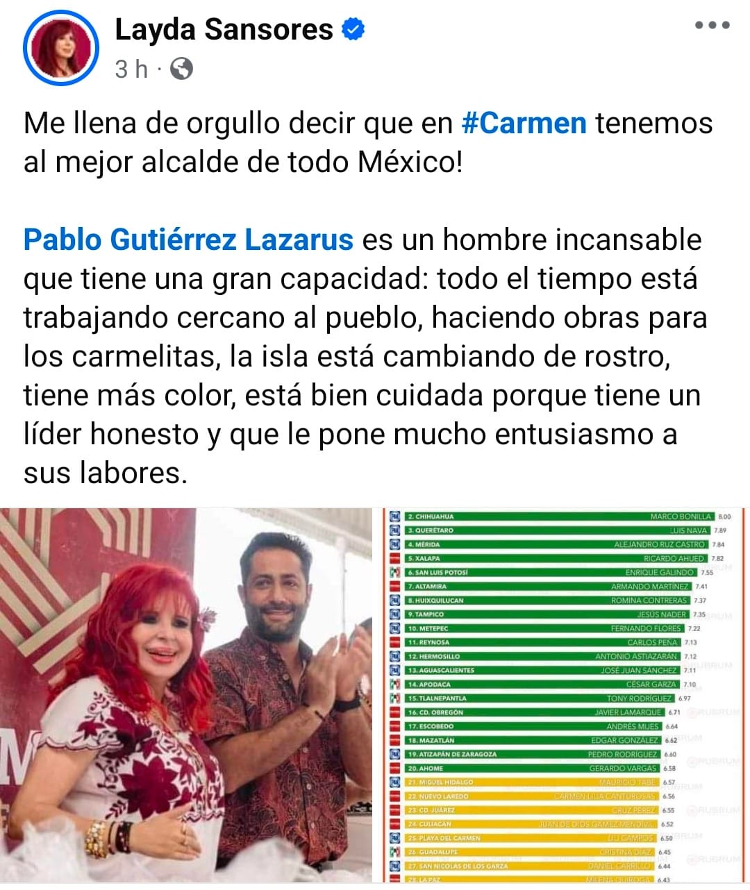 Layda Sansores, fue contundente al mostrar total respaldo para Pablo Gutiérrez, alcalde de Carmen