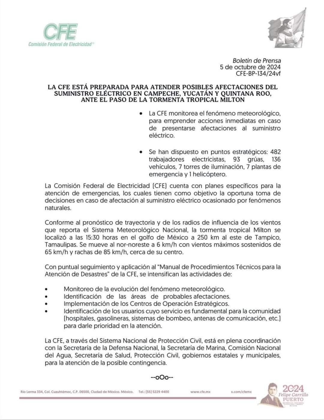 CFE DA COMUNICACIO PARA DAR A CONOCER LA MOVILIZACION DE SUS TRABAJADORES.