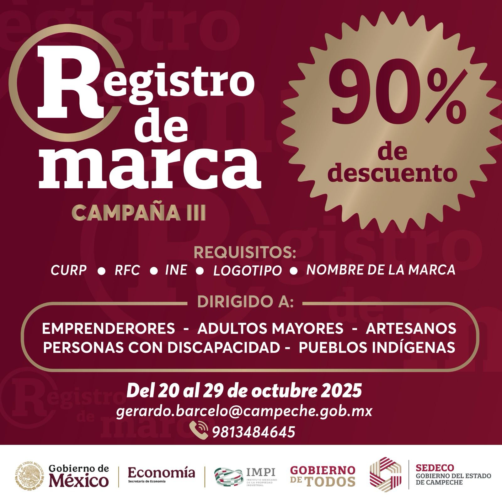 APERTURA SEDECO TERCERA CAMPAÑA DEL 90% DE DESCUENTO EN EL REGISTRO DE MARCA