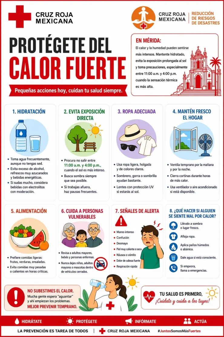 CRUZ ROJA EMITE RECOMENDACIONES POR ALTAS TEMPERATURAS EN YUCATÁN
