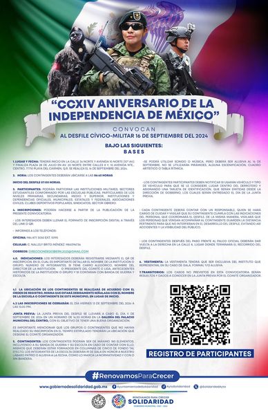 INVITAN A PARTICIPAR DEL 16 DE SEPTIEMBRE EN SOLIDARIDAD