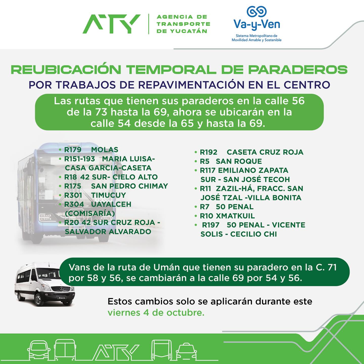 ¡UBICA TU PARADERO! … ANUNCIAN REUBICACIÓN DE RUTAS