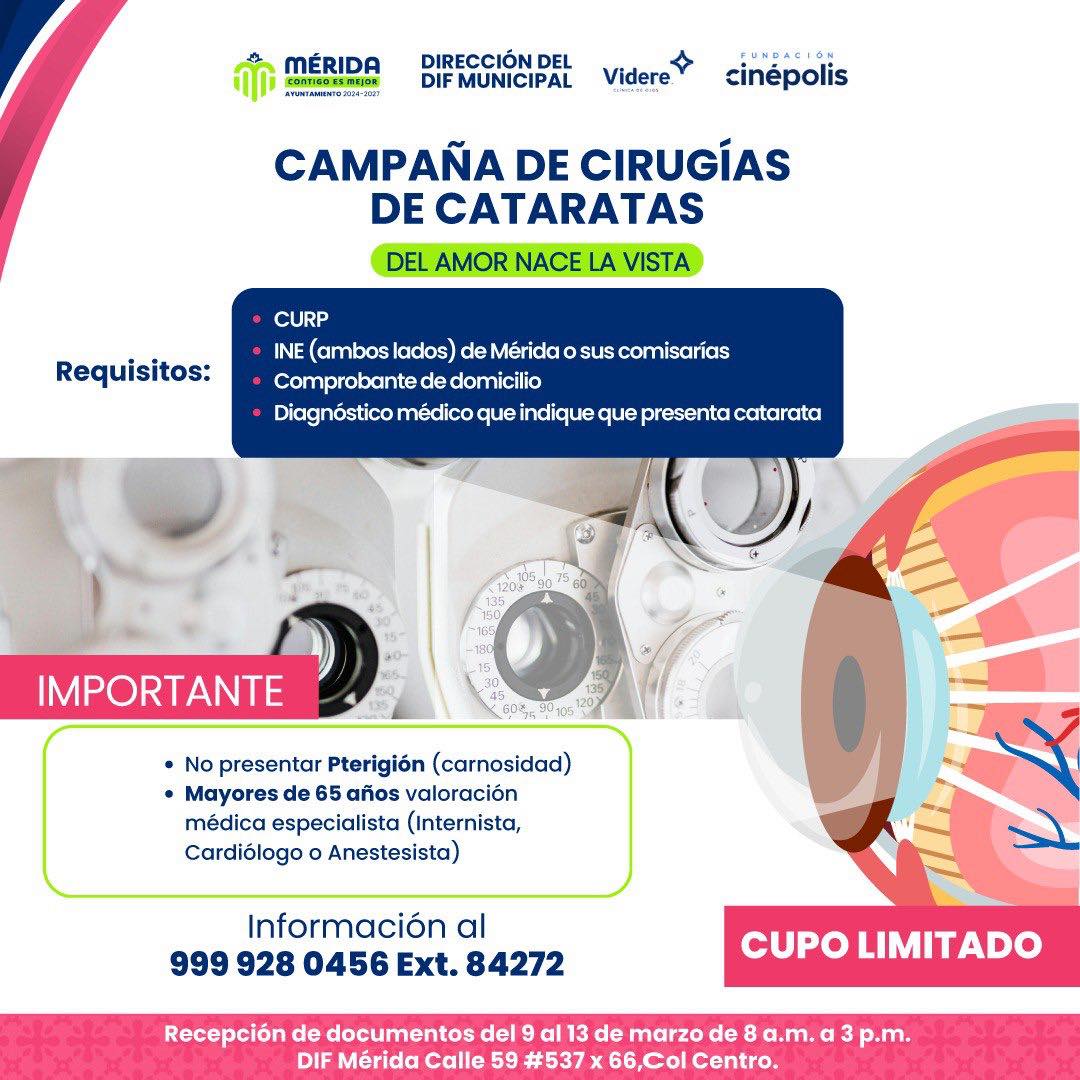 DIF DE MERIDA REALIZARA 170 CIRUGIAS DE CATARATAS