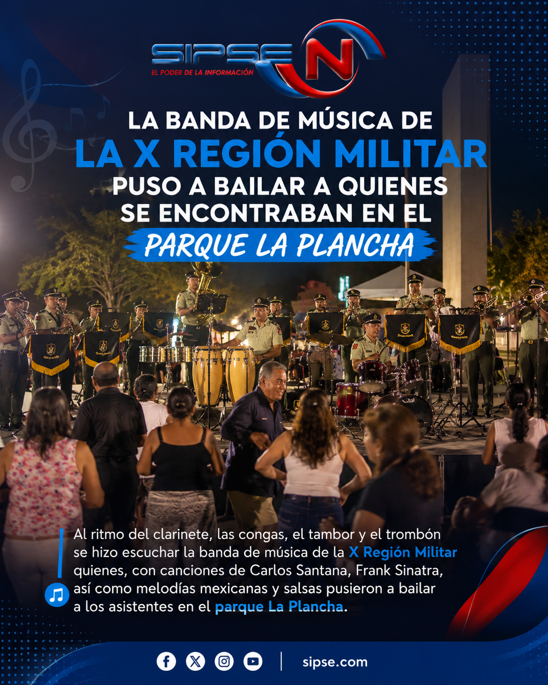 LA BANDA DE MÚSICA DE LA X REGION MILITAR PUSO A BAILAR A QUIENES SE ENCONTRABAN EN EL PARQUE LA PLANCHA