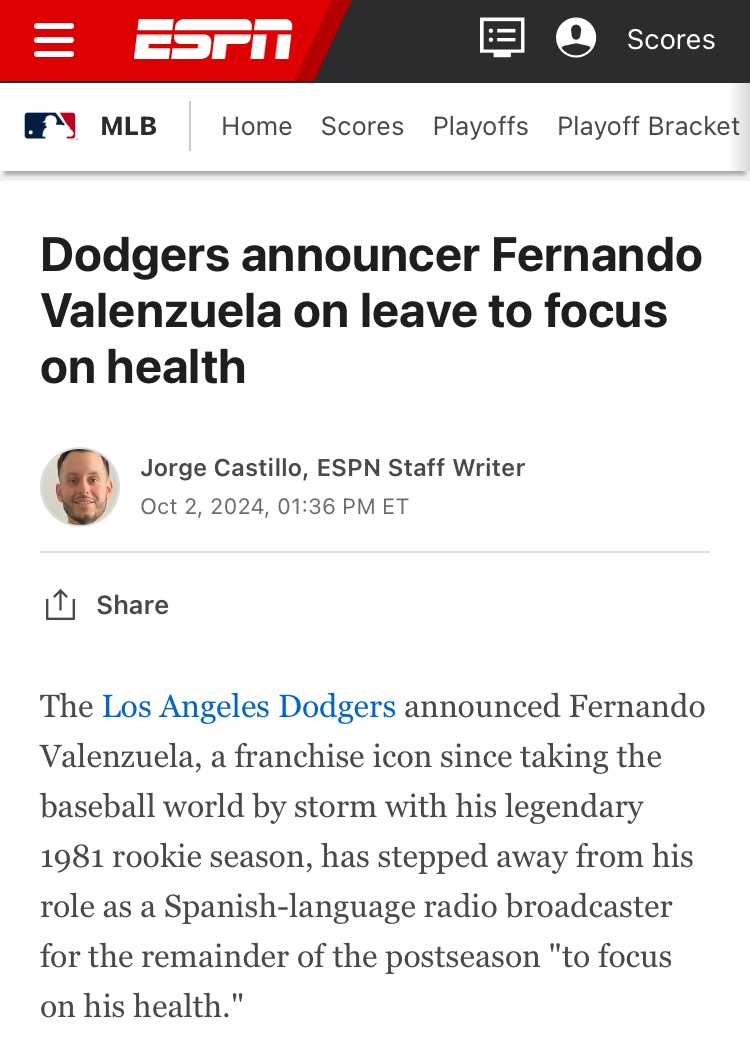 DODGERS CONFÍA EN RETORNO DE FERNANDO VALENZUELA PARA LA TEMPORADA 2025