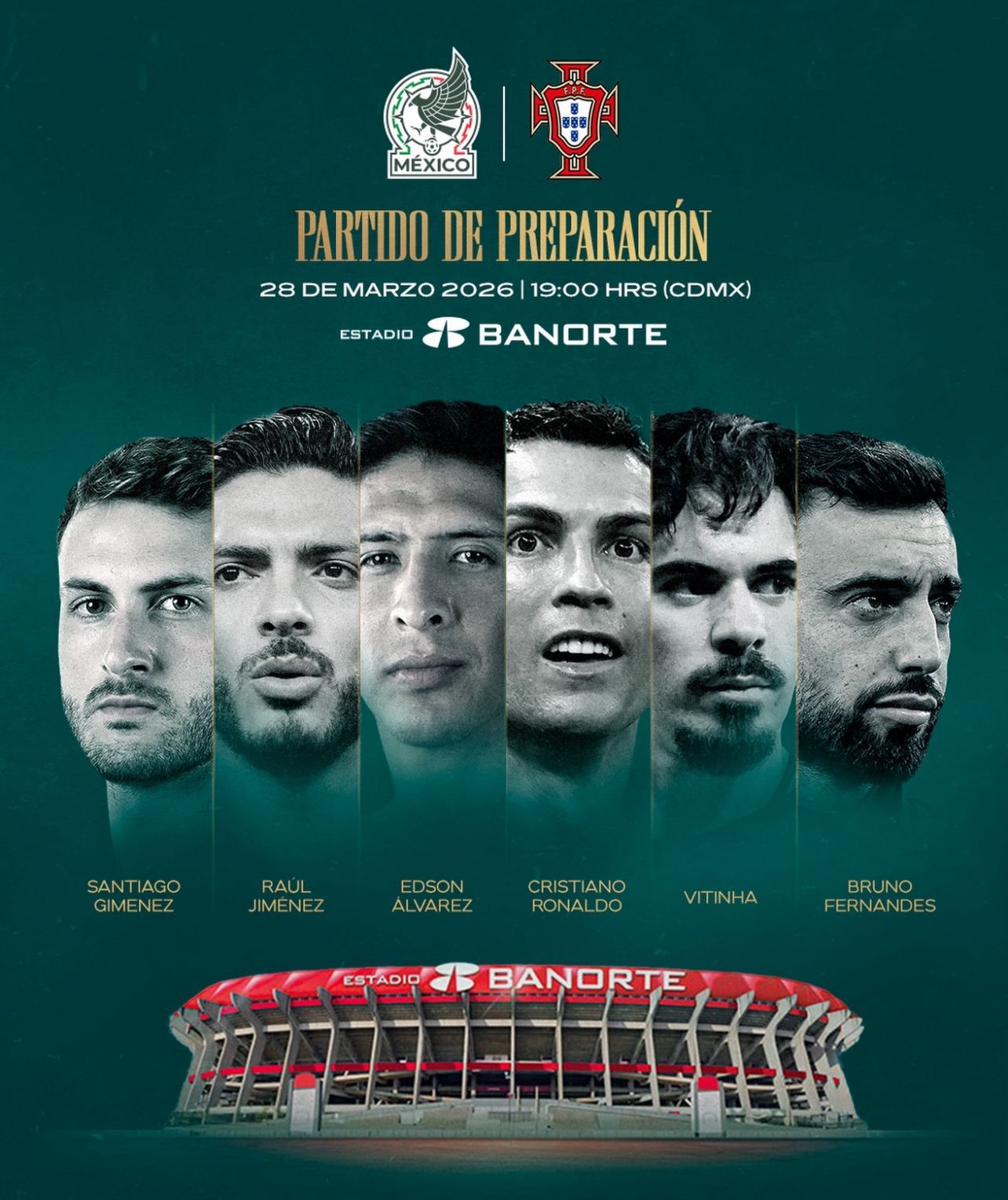 México y Portugal inaugurarán el renovado Estadio Banorte el 28 de marzo de 2026